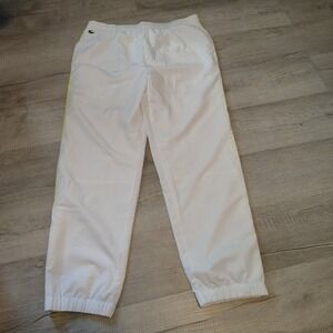 Lacoste Sport Mens XXL White Track Pants Neon Yellow Stripe Ankle Zip Jogger